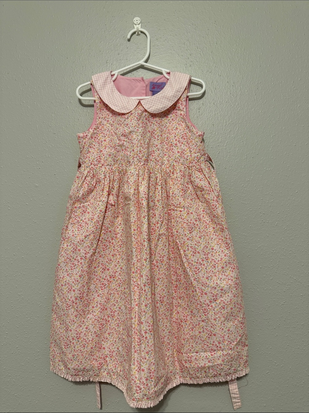 Angel Fish Pink Floral and Gingham Peter Pan Collar Dress